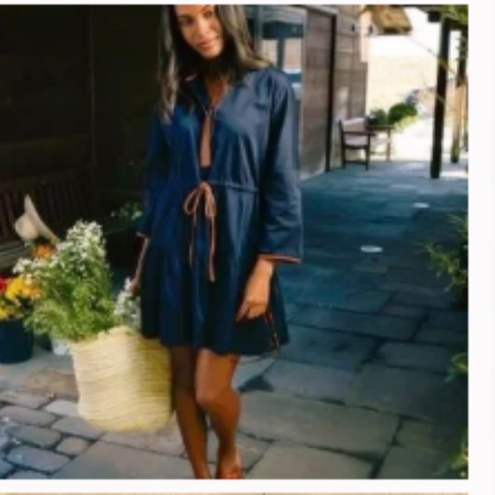Tuckernuck Lucy Dress Navy Blue Vegan Leather Trim -Brand New- Medium